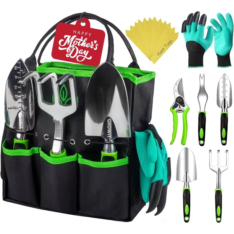 Gardening Hand Tools Yard - 9-teiliges Ergonomisches Gartenwerkzeug-Set, Komplettes Garten-Handwerkzeug-Kit mit