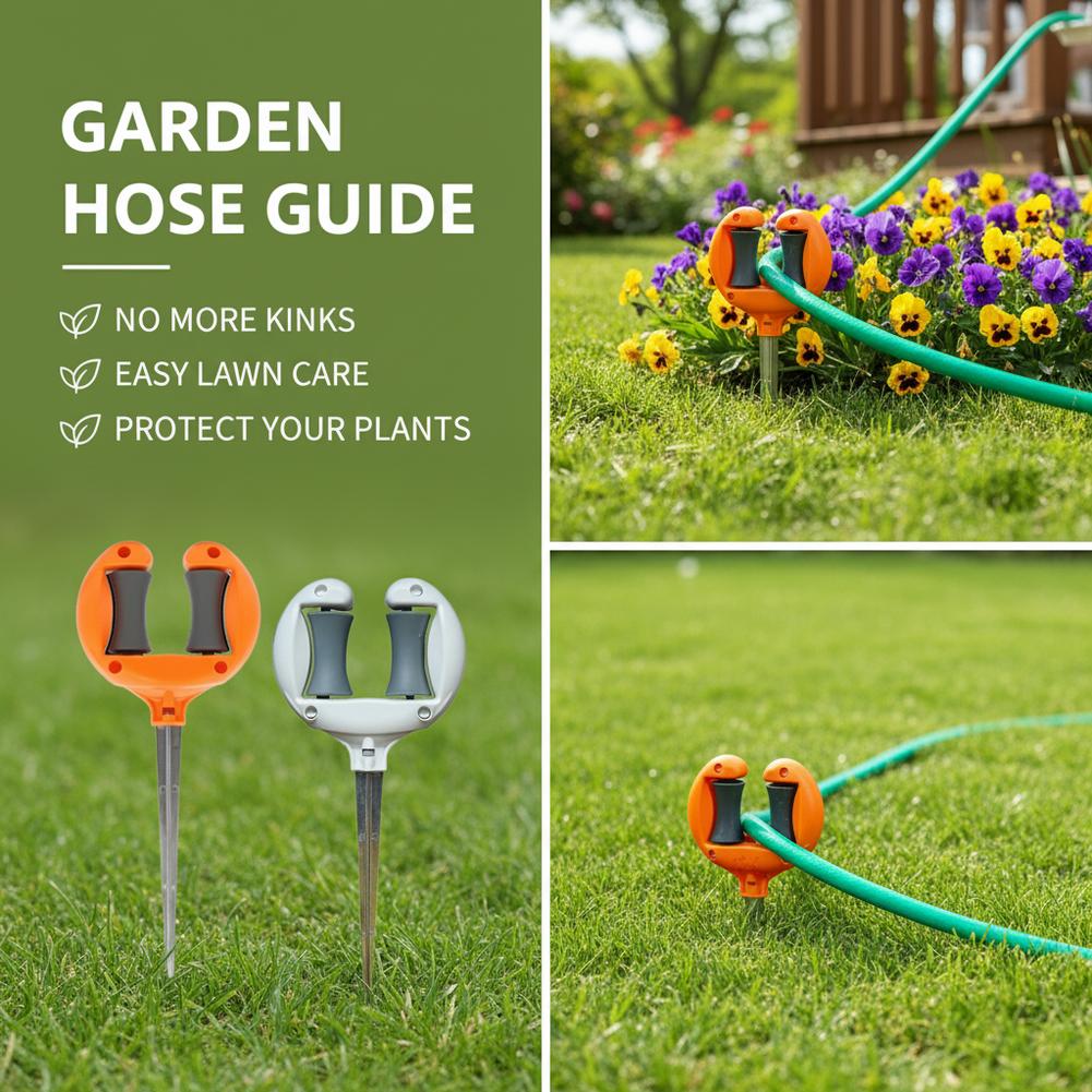 Gardening Tools Guide - Gartenschlauchführung mit drehbarem Rollenrad, Metall-Erdspieß, Schlauchhalter,